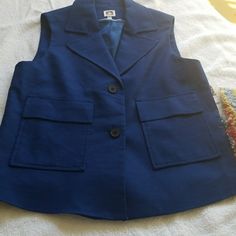 98% Cotton, 2% Elastane. Dry Clean Blue Outerwear With Pockets For Office, Blue Office Outerwear With Pockets, Blue Office Outerwear, Chic Blue Cotton Outerwear, Navy Cotton Blazer For Spring, Spring Navy Cotton Blazer, Red Overcoat, Polka Dot Vest, Buisness Casual