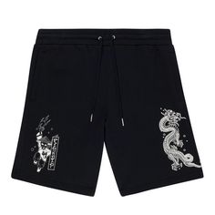 RIPNDIP Ryu Sweatshorts (Black) Casual Black Embroidered Bottoms, Casual Embroidered Shorts With Relaxed Fit, Casual Embroidered Relaxed Fit Shorts, Black Embroidered Cotton Shorts, Black Embroidered Cotton Bottoms, Embroidered Black Shorts For Summer, Embroidered Black Summer Shorts, Short Weave, Sweat Shorts