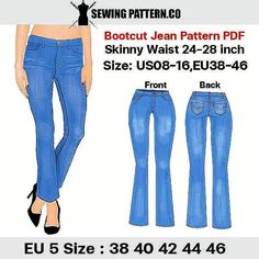 a woman's jeans pattern is shown with the measurements for her legs and waist