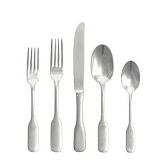 an assortment of silverware including forks, knives and spoons on a white background