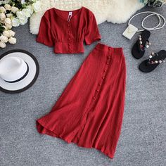 FREE SHIPPING Fashion Women Buttons Tops and Long Skirt 2pcs Set JKP1733 Long Skirt Suits, Mode Inspiration, Two Piece Dress, Summer Outfits Women, Piece Dress, Skirt Outfits, Long Nails, Jacket Outfits, Long Tops