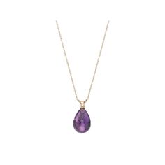 Adorn yourself with the graceful beauty of this 14k gold genuine amethyst briolette necklace. Comes in a gift box. Click on this JEWELRY & WATCHES GUIDE to learn about fit, styles, materials and more!PENDANT DETAILS Pendant length: .6 in. Chain length: 18 in. Clasp: spring-ring Metal: 14k gold STONE DETAILS Stone type: genuine amethyst Total weight: 3 1/2 ct. Shape: briolette Gemstones may have been treated to enhance their appearance. Special care may be required. Size: 18". Color: Purple. Gend Luxury Briolette Drop Necklace, Yellow Gold Amethyst Teardrop Pendant Jewelry, Gift Pear-shaped Amethyst Necklaces, Pear-shaped Amethyst Necklace As A Gift, Gift Pear-shaped Amethyst Necklace, Pear-shaped Amethyst Necklace For Gift, Teardrop Amethyst Necklace For Formal Occasions, Elegant Purple Amethyst Drop Necklace, Luxury Briolette Drop Necklace As Gift