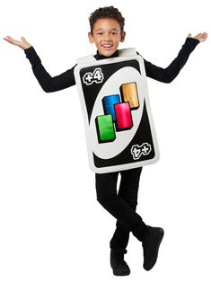 Mattel Games Uno Kids Costume - costumes.com Uno Costume, Kid Costume, Card Costume, Uno Card, Classic Card Games, Sandwich Board, Animal Costumes, Game Black, Boy Halloween Costumes