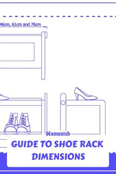 the shoe rack is shown with shoes on it and measurements for each pair in this diagram