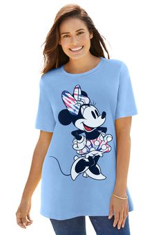 Your favorite Disney characters in the Perfect Tee fit! This classic crewneck has a flattering relaxed fit and short sleeve. Available in a multitude of colors so you can stock up on your favorites. This comfy, cute essential pairs perfectly with jeans and leggings. Solids: 100% cotton; Heathers: cotton/polyester28" length; hits low hipMachine washable, imported | Plus Size Women's Disney Blue Tie Dye Minnie Crewneck Tee by Disney in Blue Tie Dye Minnie (Size 5X) Spring Mickey Mouse Crew Neck T-shirt, Minnie Mouse Crew Neck Top For Disney Events, Summer Minnie Mouse Short Sleeve T-shirt, Mickey Mouse Crew Neck T-shirt For Spring, Disney Minnie Mouse Crew Neck T-shirt, Minnie Mouse Short Sleeve T-shirt For Spring, Short Sleeve Minnie Mouse T-shirt For Spring, Blue Mickey Mouse T-shirt For Summer, Minnie Mouse Graphic Tee With Crew Neck