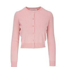 55% Silk, 45% Cotton Dry Clean Crew Neckline French Placket Ribbed Trims Imported Luxury Spring Cardigan, Feminine Fitted Cardigan For Work, Fitted Feminine Cardigan For Workwear, Feminine Cardigan For Workwear, Feminine Fitted Cardigan For Daywear, Elegant Pink Spring Cardigan, Luxury Pink Tops For Spring, Classic Fitted Pink Cardigan, Fitted Classic Pink Cardigan