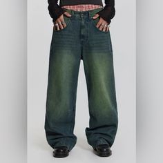 Brand New Jnco Look A Like 90s Jeans Waist Size 28 Perfect Condition Baggy And Oversized Low Rise For Perfect Y2k Or 90s Grunge Look Jaded London Jeans, Teal Jeans, 90s Jeans, Jaded London, Grunge Look, Size 28 Jeans, 90s Grunge, London Blue, Waist Size