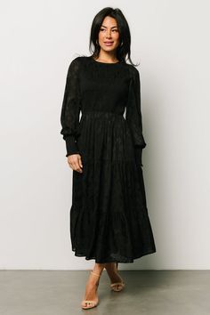 Bowman Deep V Maxi Dress | Green Multi | Baltic Born Tea Length Dress With Boots, Winter Plus Size Dresses, Modest Black Dress Classy, Jewish Modest Fashion, Dresses With Coats, Casual Dresses For Fall, Formal Dresses For Women Wedding, Southern Gothic Fashion, Family Photo Dress