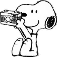 a cartoon dog holding a camera and taking a picture with it's tongue out