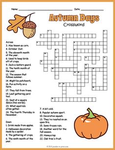 an autumn crossword puzzle for kids