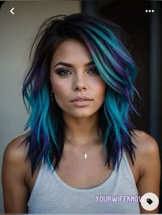 Easy Hair Color Ideas, Long Rocker Hair, Two Color Hair Dye Ideas, Summer Long Hairstyles, Color Blocking Hair, Sims Face, 2020 Hair Trends, Grungy Makeup, Blue And Purple Hair