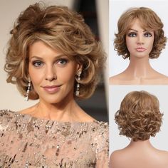 Modern Hairstyle Bob With Bangs Short Hairstyle Inspiration Bangs Wavy, Curly Wig With Bangs, Blonde Curly Wig, Petite Blonde, Natural Wigs, Wig With Bangs, Curly Wig, Brown Wig