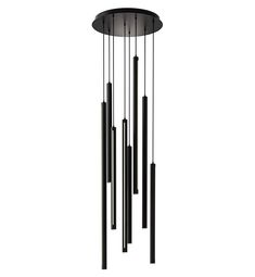 a black chandelier with five lights hanging from it's center and four smaller ones in the middle