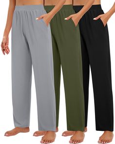 PRICES MAY VARY. Soft & Stretchy Material: women's wide leg yoga pants are made of 60% polyester, 35% rayon, 5% spandex; They're soft and don't feel heavy! Thick enough to be warm, but not sweaty; If you want be comfortable, and these puppies fit the bill Elastic & Wide Leg: you will love the wide leg look, lightweight and flowy with a subtle sheen that makes you look elegant; They have stretchy waist to cinch you, that come to be attractive both front and back Suitable Size: the stretchy fabric Yoga Sweatpants, Comfy Lounge Pants, Wide Leg Yoga Pants, Wide Leg Lounge Pants, Cozy Pants, Lounge Pants Womens, Women Jogger Pants, Sweatpants With Pockets, Womens Pajamas Pants