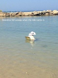 there is a boat in the water with a quote on it that says grandma tell asleep when the tide came in