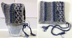 two pictures one is crocheted and the other has a knitted scarf on it