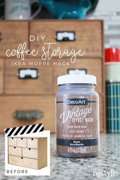 coffee storage ikea model hack with instructions to make it look like an old dresser