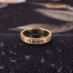 Matt Finish4mm Til Death Band Ring Black Enamel Til Death Band Personalized Ring Women Promise Ring Wedding Gift For Her Valentine gift Goth Wedding Bands, Cool Wedding Bands, Rings For Him, Tiny Wedding, The Bling Ring, Goth Wedding, Promise Ring Gift, Personalized Ring, Enamel Ring