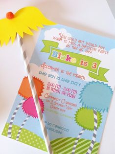 Lorax theme birthday party invitation. #lorax #birthdayparty Mustache Birthday Party, Mustache Birthday, Kids Birthday Party Invitations, Theme Birthday Party, Project Nursery