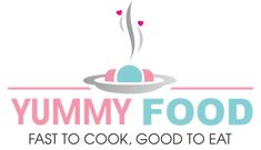 yummy food logo with the words,'fast to cook, good to eat '