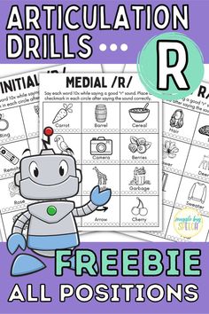 the freebie all positions worksheet for articulation drills, which includes pictures and