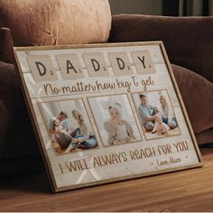 a wooden frame with four photos and the words daddy, no matter how busy it is