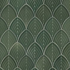 an art deco wallpaper with green leaves on it