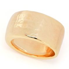 With a captivating acqua bagnata (hammered) finish, this Toscana Italiana wide band ring will be a true standout on your finger. Expertly crafted in 18K yellow gold plated bronze, its hammered finish provides eye-catching dimension. You'll love all the compliments! Perfect for any time wear, it will effortlessly elevate any of your favorite looks, whether you're rocking jeans and a tee or a black cocktail dress. Wear it to a fun luncheon with friends, a day at the office or a special night out. Luxury Wide Band Diamond Ring, Modern Wide Band Ring With Hammered Detail, Polished Yellow Gold Wide Band Ring, Elegant Hammered Thick Band Rings, Modern Hammered Wide Band Jewelry, Modern Hammered Wide Band Ring, Luxury Wide Band Ring With Polished Finish, Formal Hammered Wide Band Ring, Modern Yellow Gold Wide Band Ring