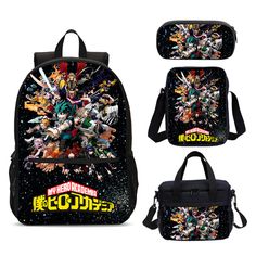 Dakkein My Hero Academia Anime Deku Kids School Backpack Insulated Lunch Bag Pen Bag Lot Style:School Backpack Material: Polyester Users: Boys / Girls Size: Large Backpack: 31*14*47 CM 12.20*5.51*18.50 IN  Shoulder Bag:25*5*20 CM /9.84*1.97*7.87 IN Cooler Lunch Bag: 24*15*19 CM /9.45*5.91*7.48 IN Pen Case: 21*6*10 CM /8.27*2.36*3.94 IN My Hero Academia Backpack, Mha Shoes, Mha Merch, My Hero Academia Anime, Mha Stuff, Kids School Backpack, Pen Bag, Percy Jackson Characters, Cooler Lunch Bag