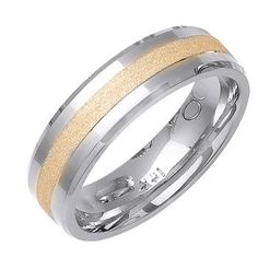 men's wedding band with two tone gold inlays and an open center