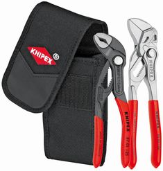 two pairs of pliers and a tool pouch with the words knipex on it