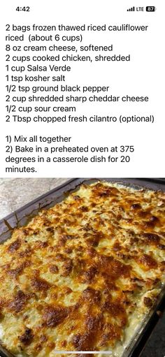 the recipe for this casserole is shown in two different languages, including one with cheese