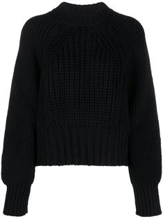 black wool chunky ribbed knit long raglan sleeves crew neck straight hem Black Crop Sweater, Raglan Knit, Wool Jumper, Cable Knit Jumper, Black Wool, Knitwear Women, Cropped Sweater, Black Sweaters, Cable Knit