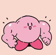 a pink cartoon character with its arms crossed and eyes closed