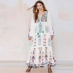 Folk Style Embroidered Floor-length Dress, Bohemian Floral Print Long Sleeve Dress For Spring, Spring Bohemian Long Sleeve Floral Dress, Bohemian Long Sleeve Floral Dress For Spring, Folk Style Long-sleeved Floral Print Dress, Long Sleeve Embroidered Dress With Geometric Design, Folk Style Long Sleeve Floral Print Dress, Long Sleeve Embroidered Dress With Geometric Embroidery, Spring Floral Print Embroidered Maxi Dress