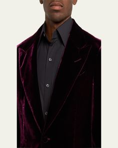 TOM FORD cocktail jacket in solid velvet    Peak lapels; twobutton front    Welt pockets    Unfinished sleeves    Single back vent    Wool/silk    Made in Italy Classic Formal Velvet Outerwear, Classic Velvet Outerwear For Formal Occasions, Luxury Velvet Blazer, Velvet Business Tuxedo Outerwear, Classic Velvet Evening Blazer, Evening Velvet Outerwear With Lapel Collar, Evening Velvet Single Breasted Blazer, Luxury Single-breasted Velvet Suit, Luxury Velvet Single-breasted Suit