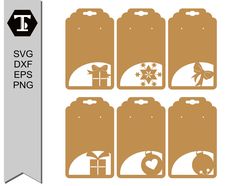 gift tags with bows and hearts on them, set of 6 svg file files