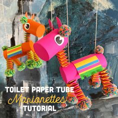 toilet paper tube horses hanging from strings with text overlay that reads toilet paper tube maronites