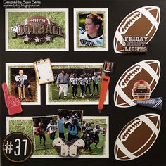 a bulletin board with football pictures and magnets on it