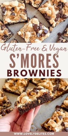 gluten - free and vegan s'mores brownies on a baking sheet