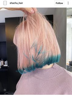 Pink turquoise tipped hair Dipped Hair, Color Block Hair, Pink Blonde Hair, Wavy Bob Haircuts, Pastel Pink Hair, Turquoise Hair, Fairy Hair, Yellow Hair, Pastel Hair