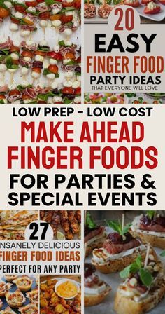 Hey Hostess - Need party food ideas? These make ahead finger food ideas are low prep low cost appetizers that are perfect for parties and special events. Late Lunch Party Ideas, Potluck Finger Foods Crockpot, Cabi Party Food Ideas, Amount Of Food For Party, Fast Easy Finger Foods, Easy Wedding Finger Food Ideas, Pre Made Appetizers For Party, Passed Appetizer Ideas, Group Finger Foods