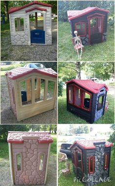 several pictures of different types of houses made out of wood