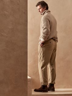 Super soft and cozy, this vintage-inspired pant is cut with a relaxed fit and pleated front, crafted in our best-selling Brushed Traveler fabric.  This innovative Italian moleskin has a flannel-like finish that's ideal in cooler climes.  ORGANIC: Mad Classic Beige Chinos For Fall, Beige Classic Chinos For Fall, Classic Relaxed Fit Chinos For Fall, Relaxed Fit Chinos For Fall, Beige Tapered Leg Winter Pants, Beige Tapered Leg Pants For Winter, Winter Beige Tapered Leg Pants, Beige Chinos For Fall, Fall Beige Chinos Trousers