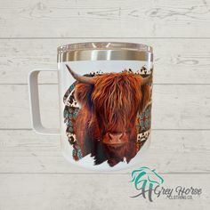 a mug with an image of a cow on it