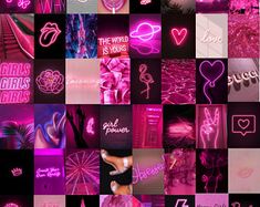 a collage of pink and black images