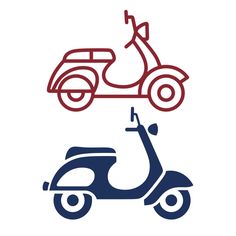 two scooters are shown in different colors on a white background, one is blue and the other is red