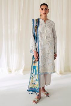 Qalamkar AR-05 Florine Qprints Eid Edit 2024 Pakistani Clothes Online, Lawn Design, Pakistani Dresses Online, Pakistani Lawn Suits, Summer Lawn, Chiffon Collection, Printed Trousers, Pakistani Dress Design, Pakistani Designers