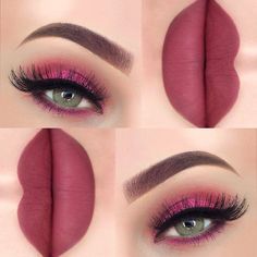 Bright Pink Eye Makeup, Eye Makeup On Hand, Maroon Eye Makeup, Eye Make Up Videos, Pink And Maroon, Pretty Eye Makeup, Bright Eye Makeup, Pink Eye Makeup, Chic Makeup