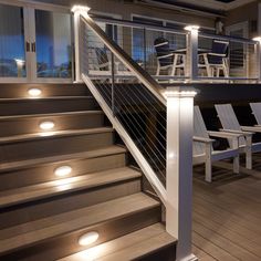 the stairs are lit up with leds to illuminate the light on the deck